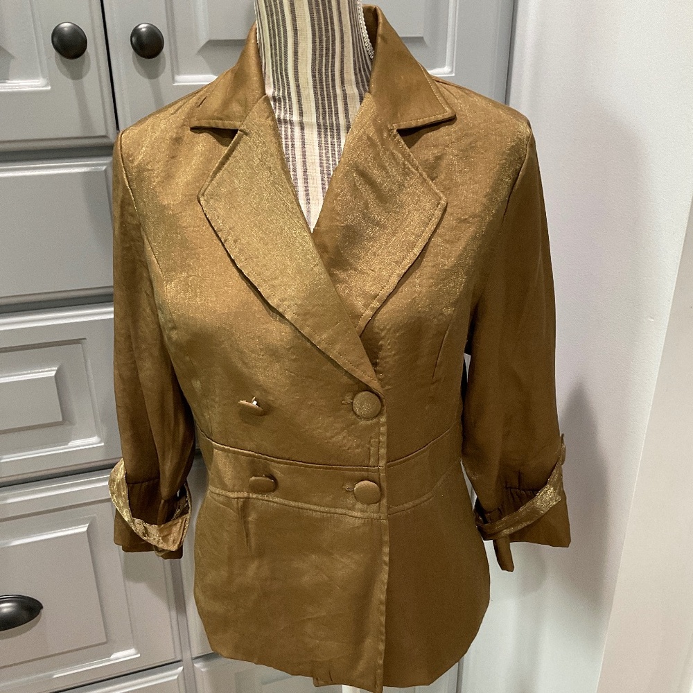 Moka Sport Shiny Bronze Gold Double Breasted Jacket, Size M, NWT